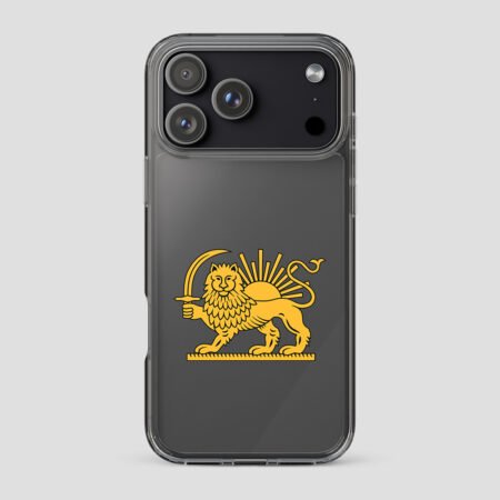 Lion & The Sun phone clear case with Shir o Khorshid lion and sun emblem on back