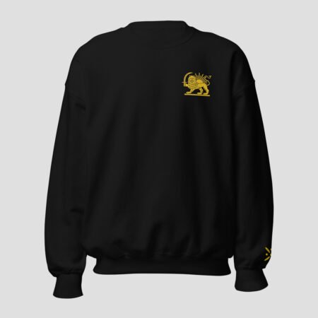 Lion & The Sun sweatshirt with Shir o Khorshid lion and sun emblem front view